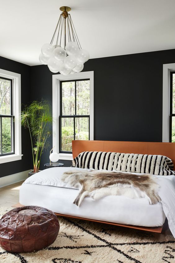 Tall Papyrus Plant Adds Organic Height Next to the Bed