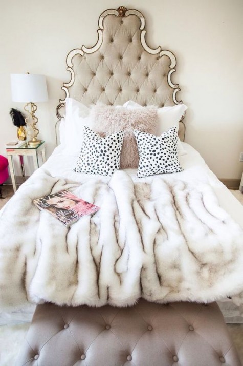 Tufted Headboard with Mirrored Accents for Ornate Detail