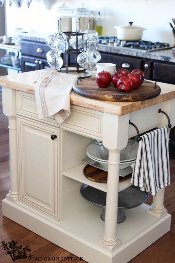Keep Glasses Ready on a Cream Island with a Towel Bar