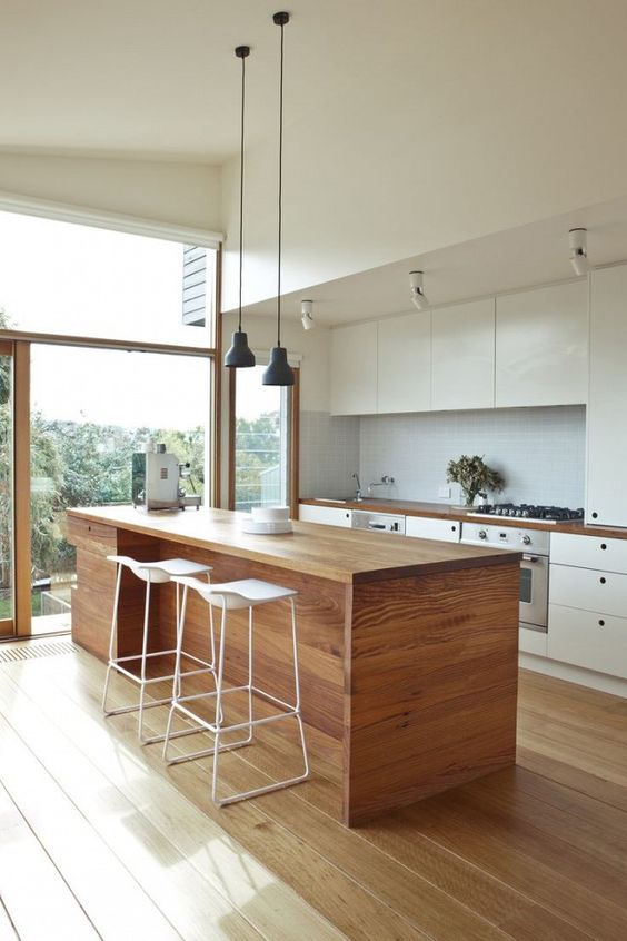 Solid Wood Island With Integrated Stool Seating