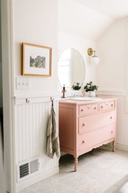 Pink Dresser Vanity Adds a Playful Touch