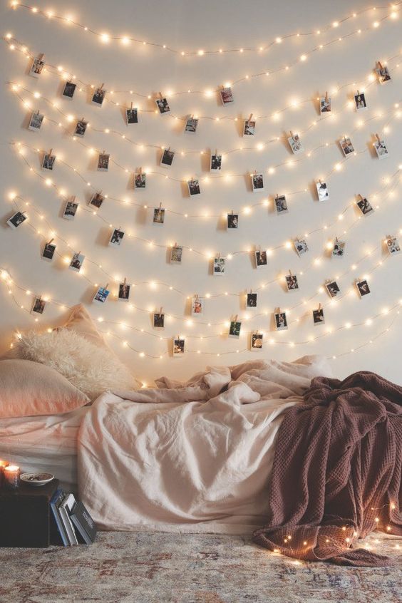 String Lights Display Your Favorite Photos On The Wall