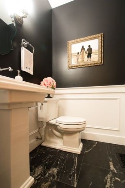 Framed Family Photo Adds Personal Touch to Powder Room