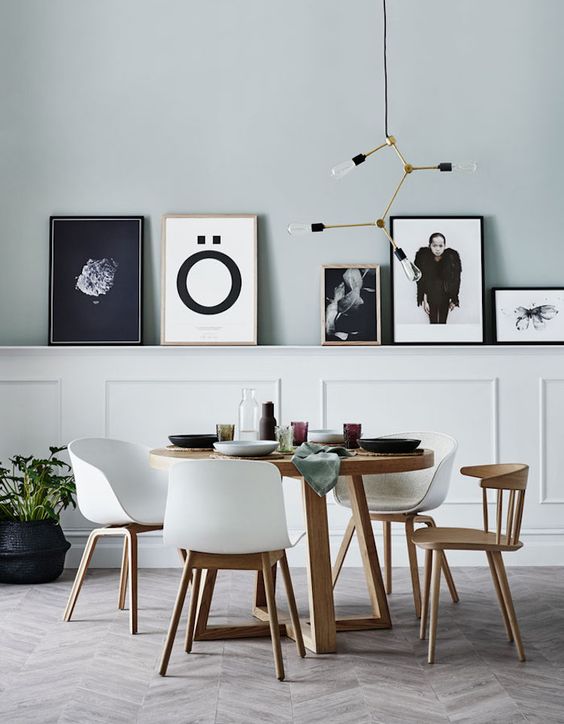 Grouped Artwork Adds Personality to a Dining Room Shelf