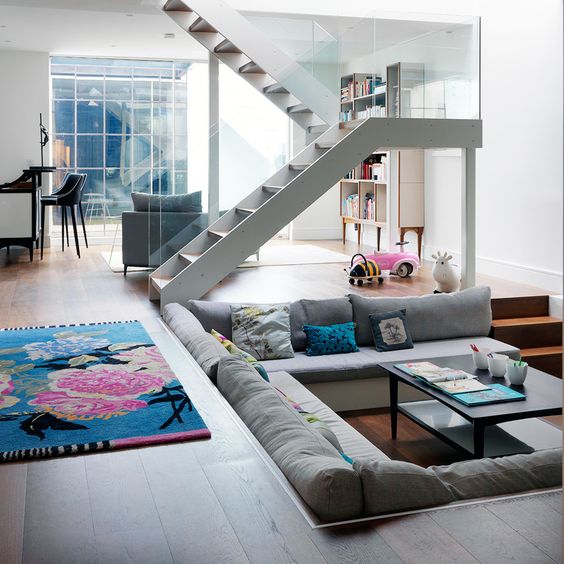 Gray U-Shaped Sectional With Built-In Ledge