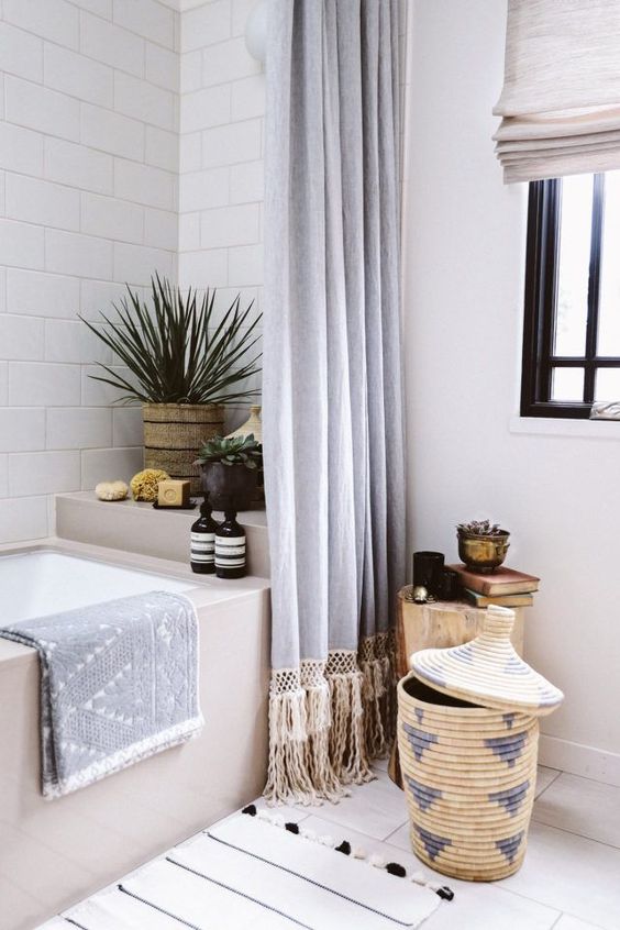 Incorporate Boho Texture with a Tassel Shower Curtain
