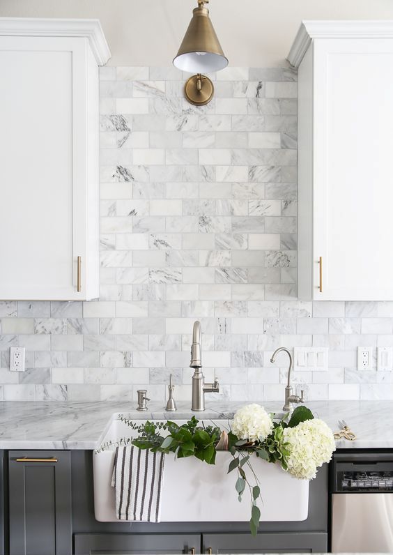 White Hydrangeas and Greenery Add Natural Beauty to Farmhouse Sink