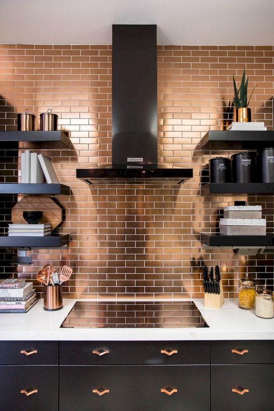 Copper Subway Tile Backsplash Adds Warm Metallic Shine