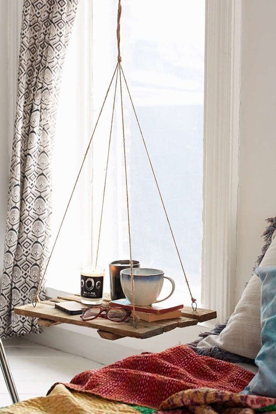 Rough Wood Plank Hung by Twine for a Cozy Nook
