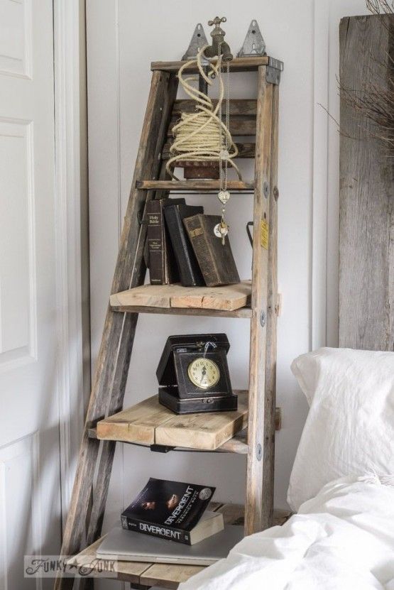 Rustic Ladder Shelf With Vintage Accents