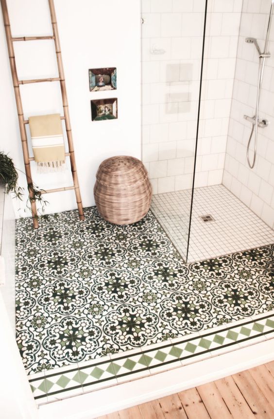 Ornate Floor Tiles Add Pattern To A Small Bathroom