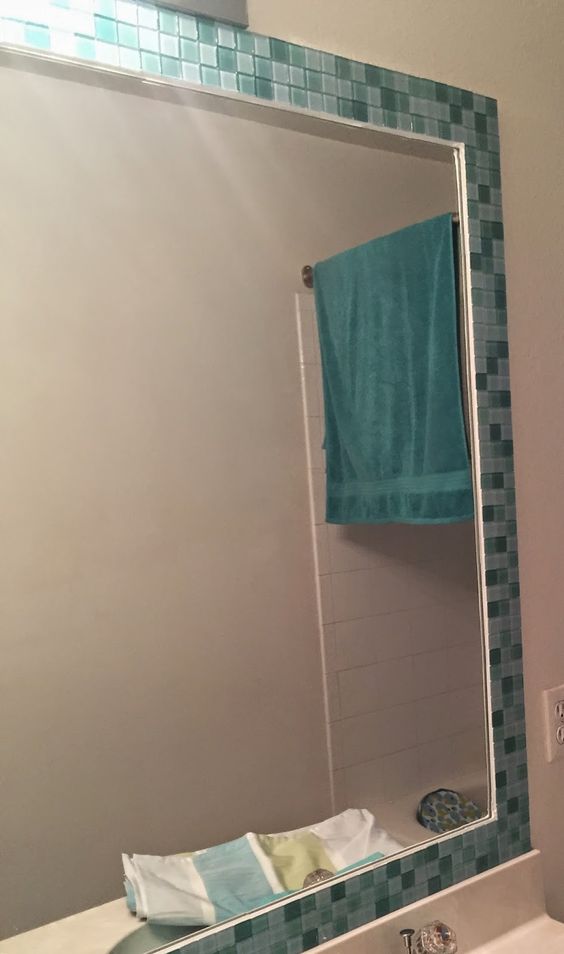 Aqua Glass Tile Border Frames Mirror
