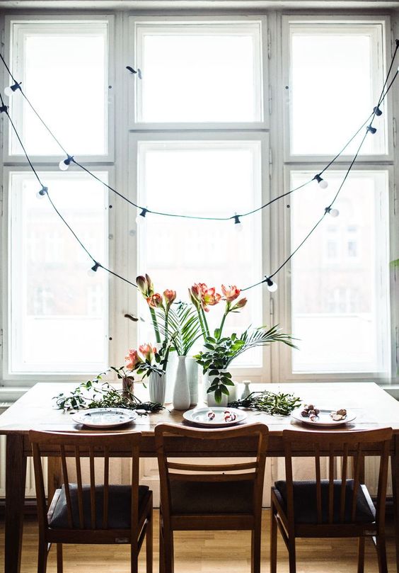 Ambiance Above a Table Setting with Draped Lights