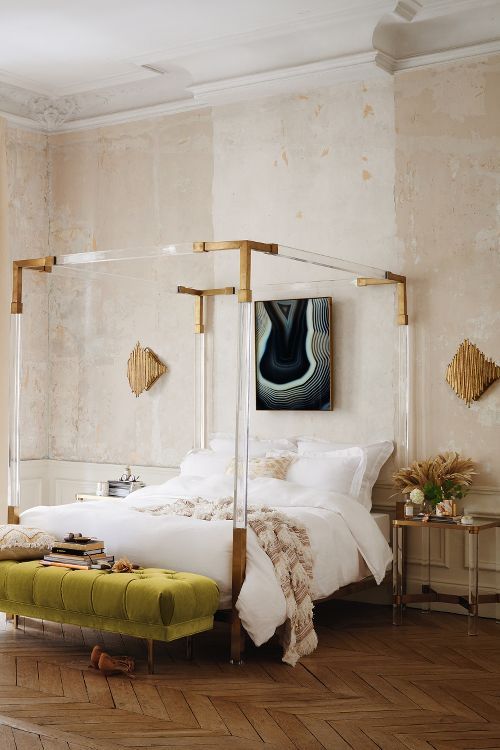 Lighten a Canopy Bed with Clear Acrylic Posts