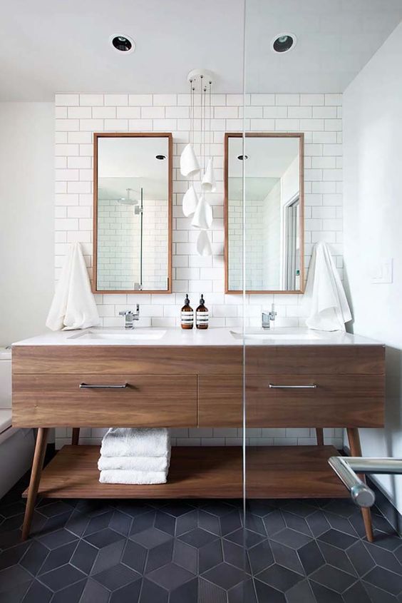 Floating Wood Vanity With Open Shelf for Towels