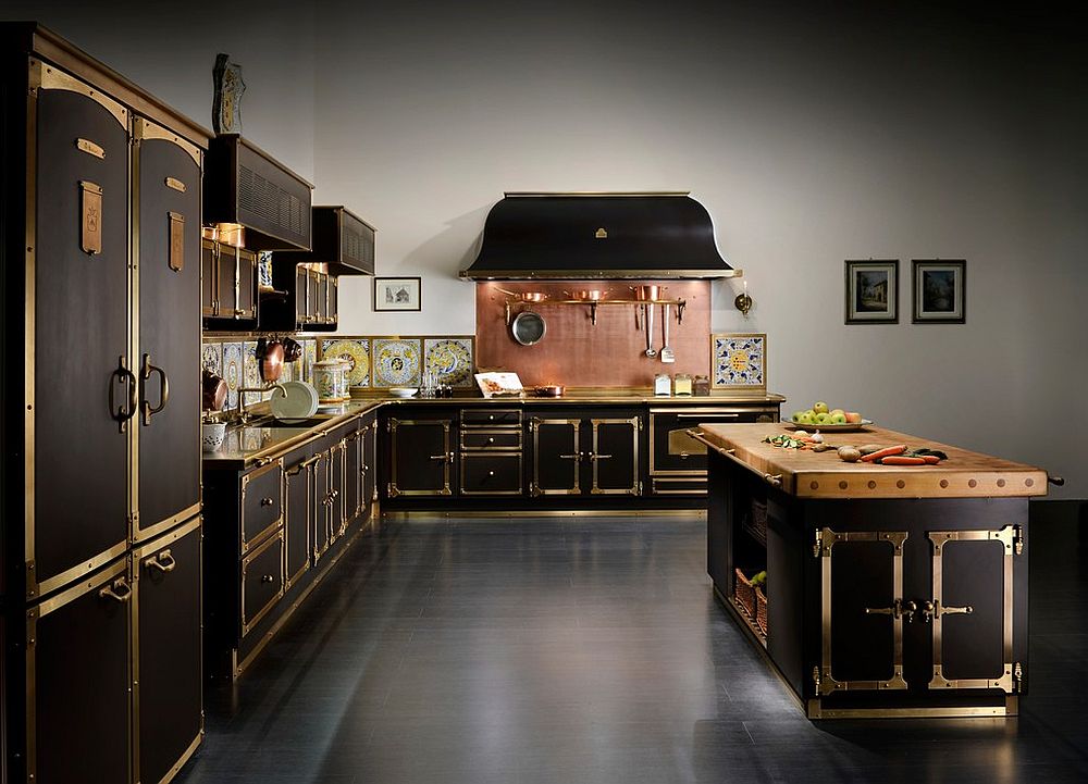 Ornate Cabinetry With Brass Accents For a Vintage Look