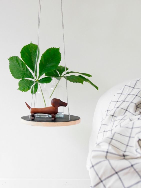 Round Hanging Shelf with Wood Dachshund Accent