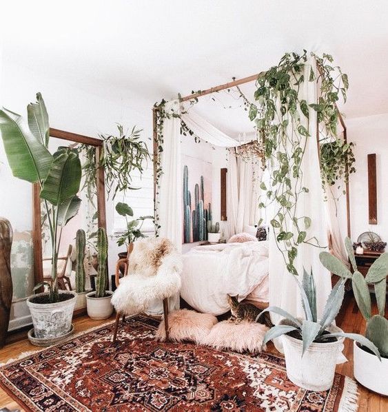 Drape Greenery Over a Canopy Bed