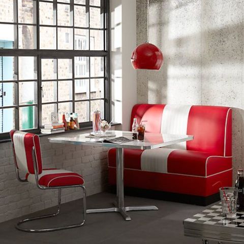 Red and White Striped Chairs Mimic Diner Style