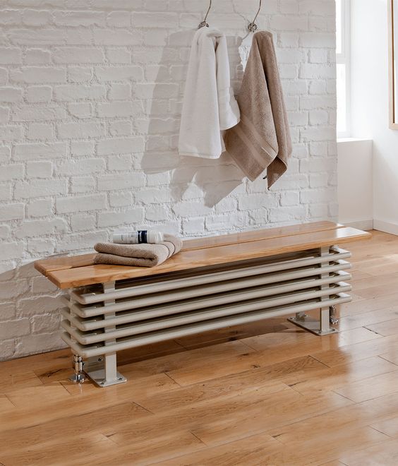 Wooden Bench With Radiator Base for Warm Towels