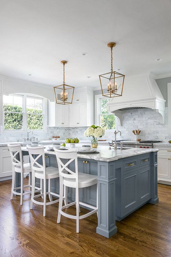 Square Lantern Pendants Add Geometric Interest Over Island