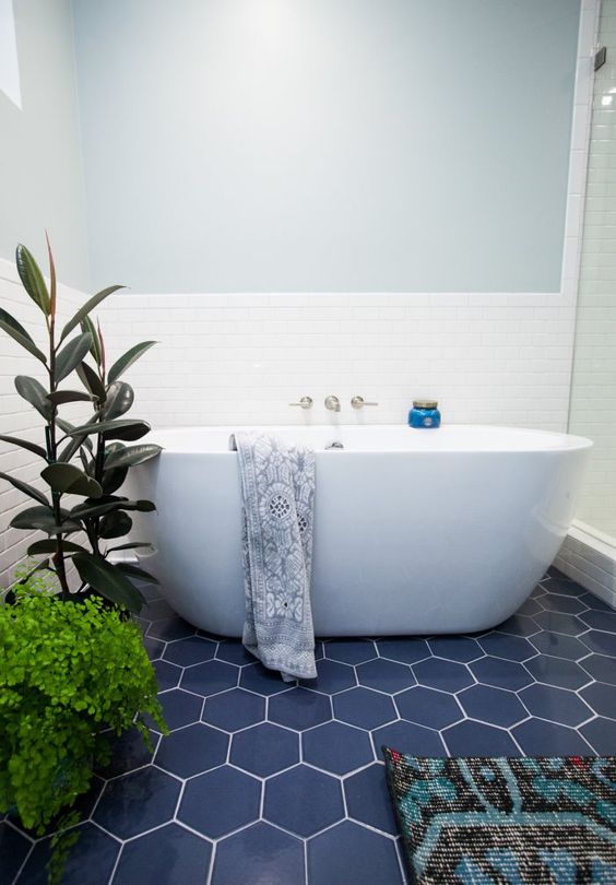 Dark Navy Hex Tiles Add a Bold, Grounding Element