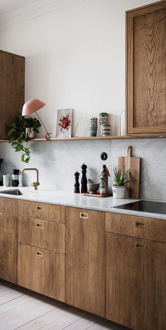Wooden Cabinets With Brass Inset Hardware
