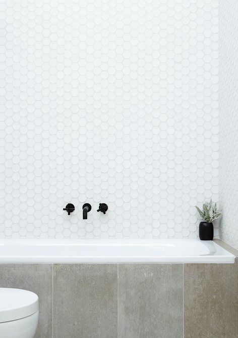 White Hex Penny Tiles Offer Subtle, Scaly Texture