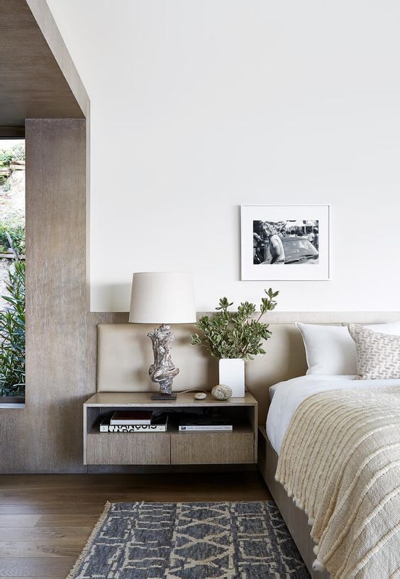 Floating Nightstand With Integrated Drawers and Open Shelf