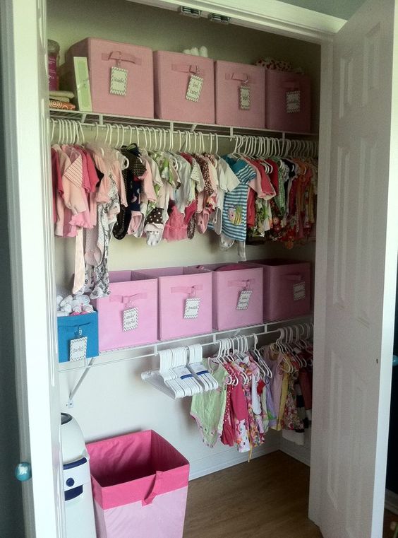 Pink Fabric Bins for Sorting and Storing Baby Clothes