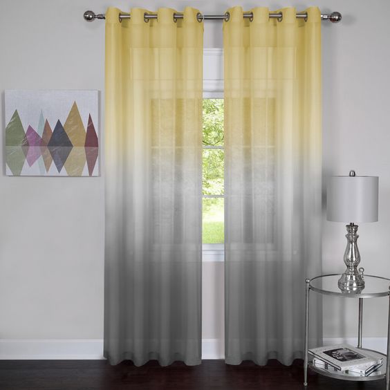 Sheer Curtains Blend Yellow and Grey in an Ombre Effect