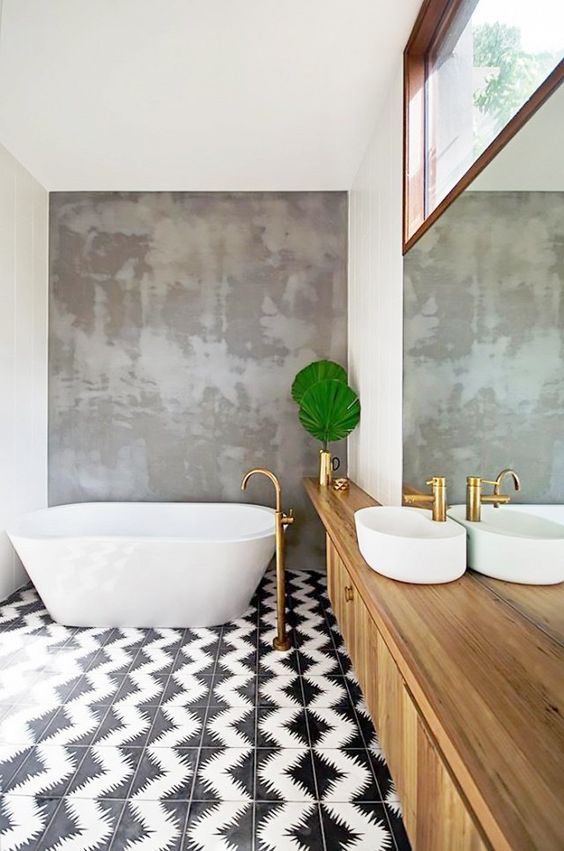 Graphic Black and White Tiles Create a Bold Floor Pattern