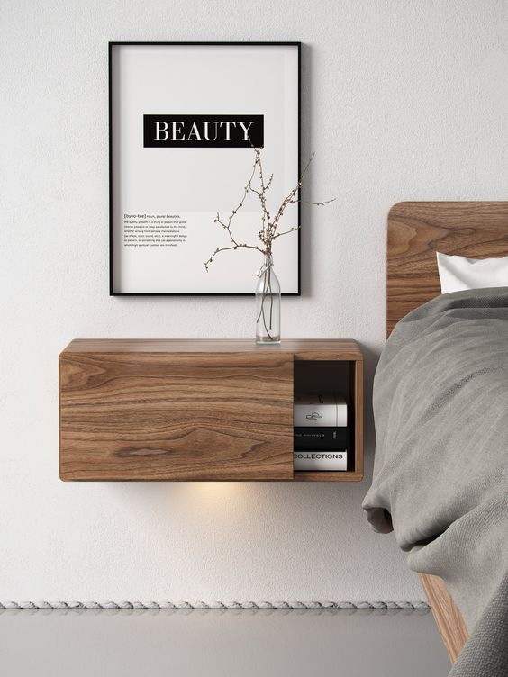 Wood Floating Nightstand With Integrated Downward Light