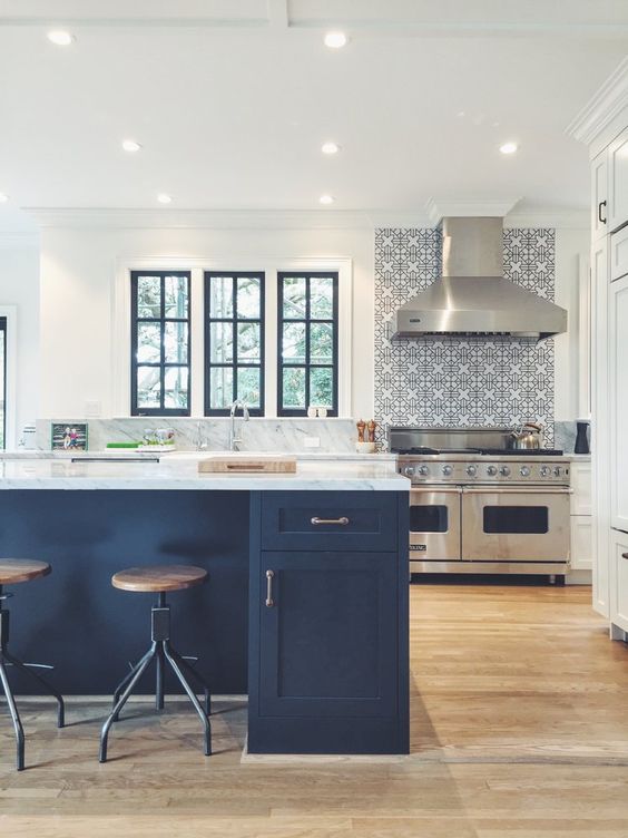 Geometric Tile Backsplash Adds Pattern Behind Range