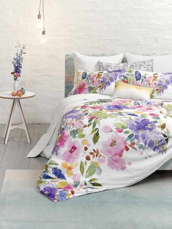 Cascading Watercolor Flowers and Greenery Duvet