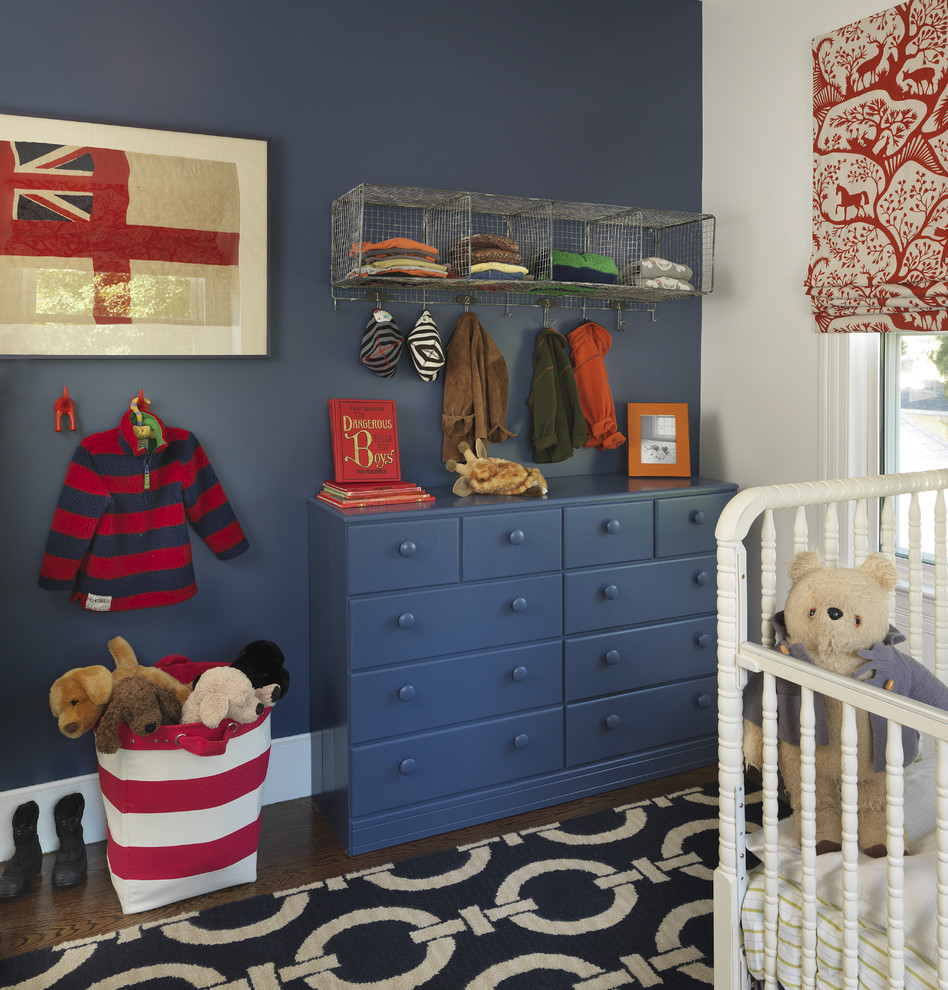 Wire Baskets Above A Dresser For Folded Clothes