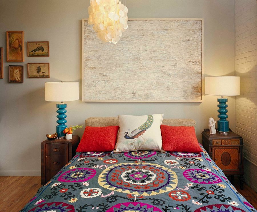 Turquoise Lamps Add Bold Color To Wood Nightstands