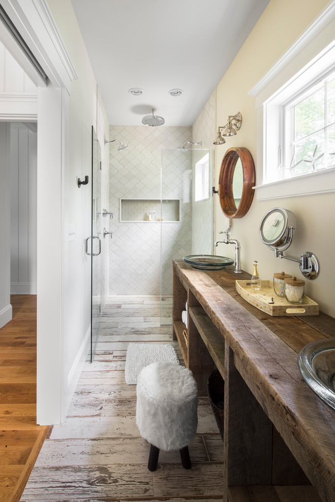 Rough-Hewn Wood Vanity With Open Shelving