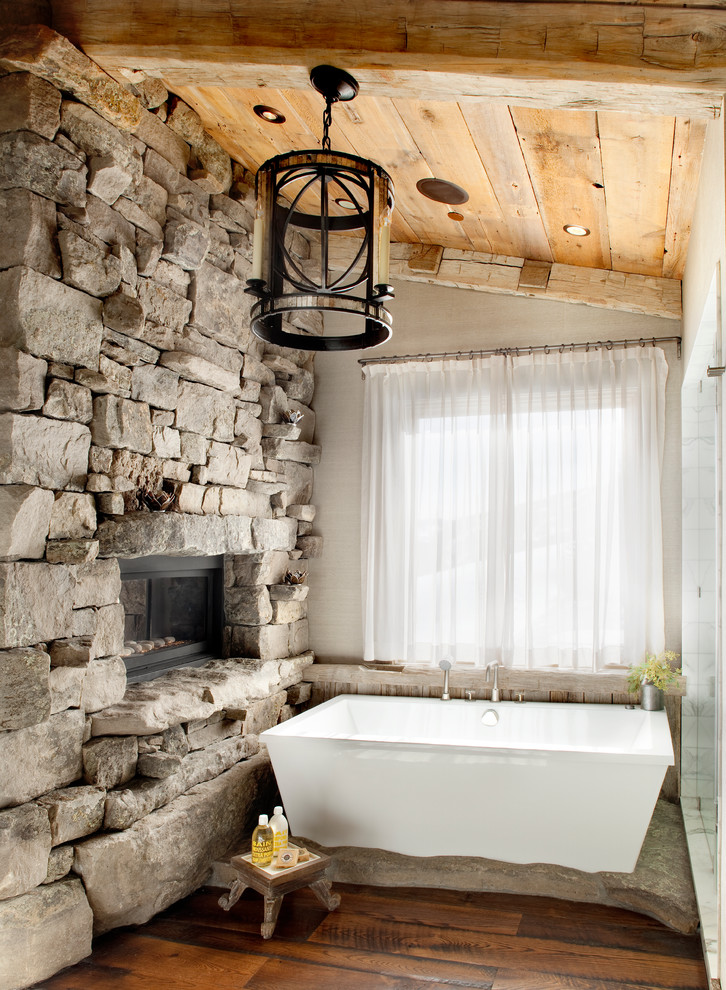 Stone Fireplace With Built-In Niche for Bath Products