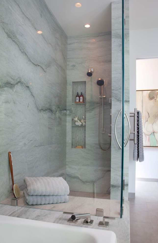 Recessed Shower Niches With Decorative Inlays