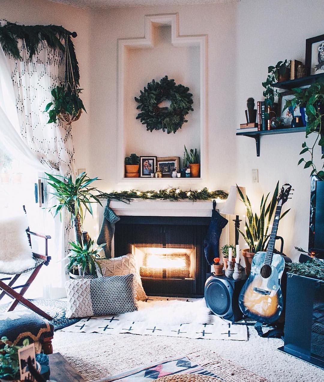 Fireplace Niche Displays Small Plants and Photos