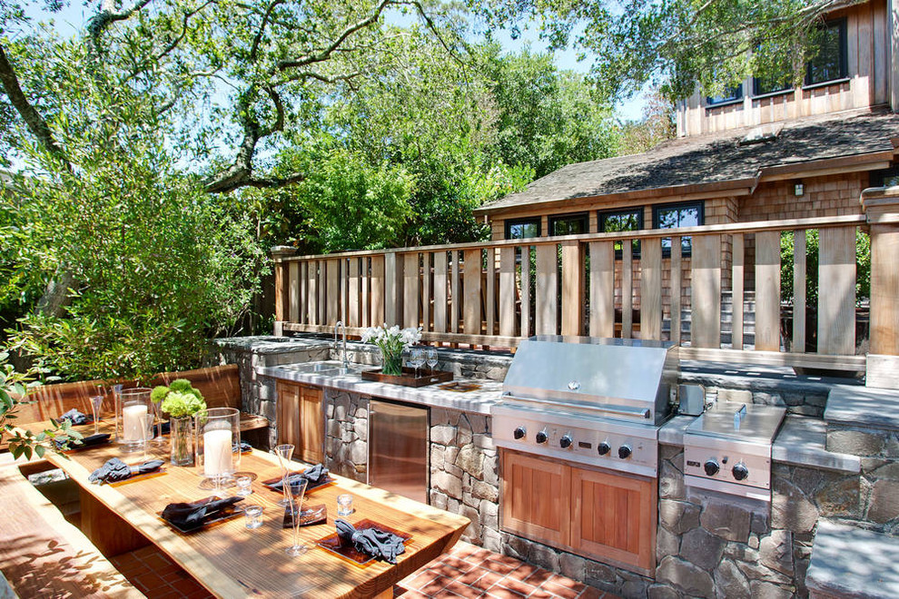 Wooden Cabinets Add Warmth to Stone Outdoor Kitchen Base