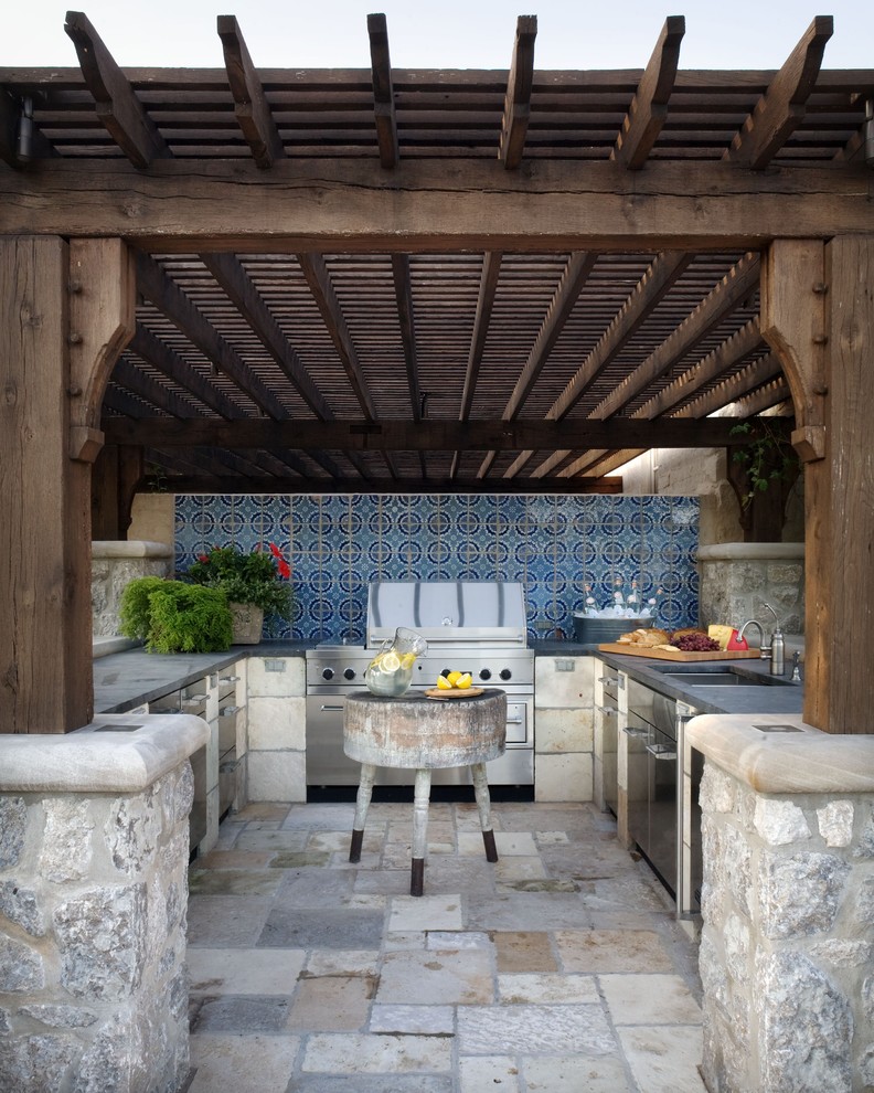 Blue Moroccan Tiles Add Pattern Behind Your Outdoor Grill