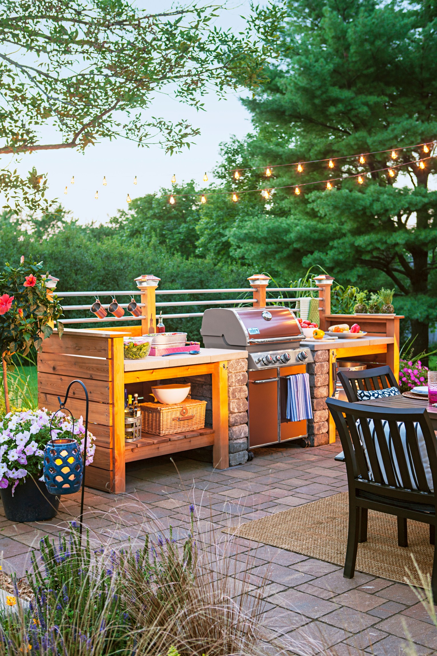 Copper Mugs Hang From Railing For Easy Access