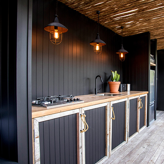 Rustic Wood Trim Accents For Dark Cabinet Doors
