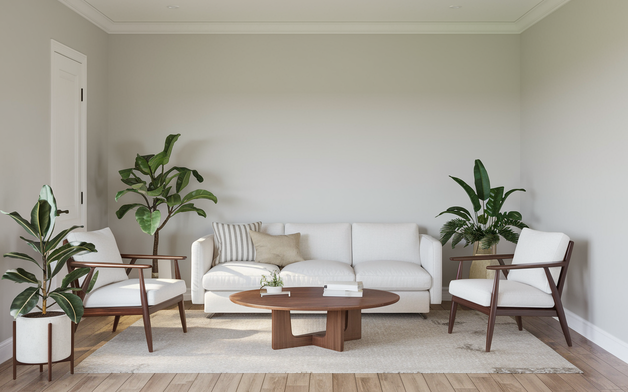 Wooden Armchairs With White Cushions Create A Cozy Conversation Nook