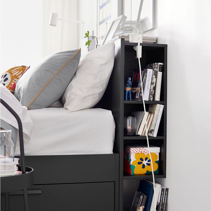 Narrow Black Headboard Shelves For Vertical Storage