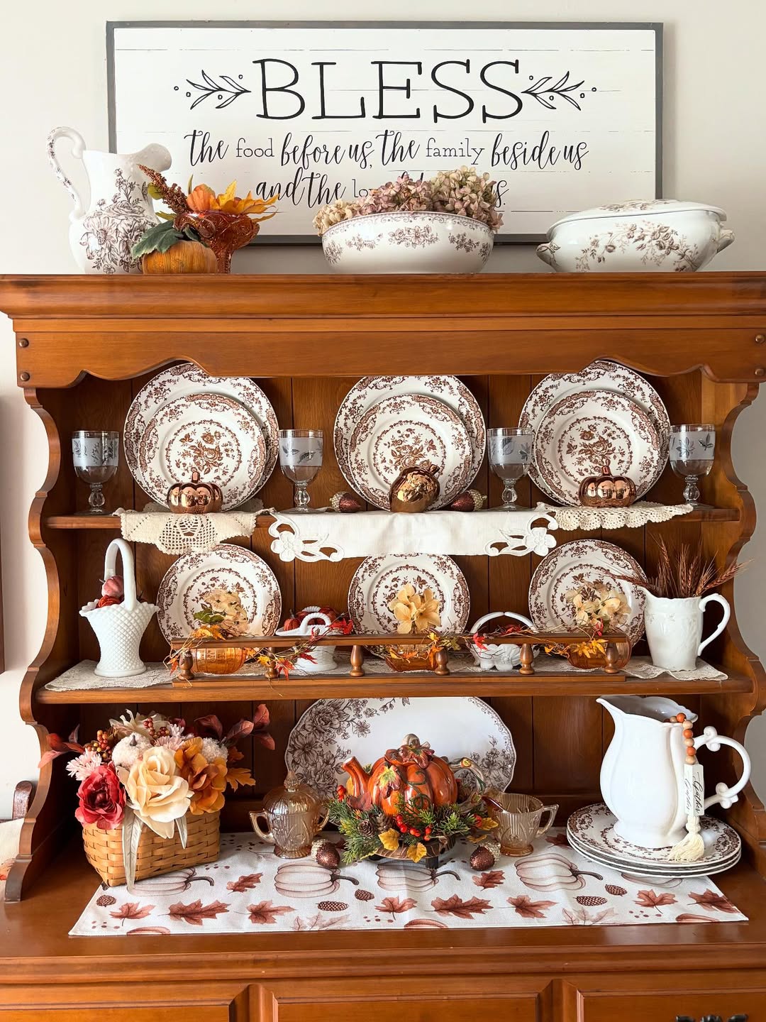Tiered Shelves Display Seasonal Plates and Accents