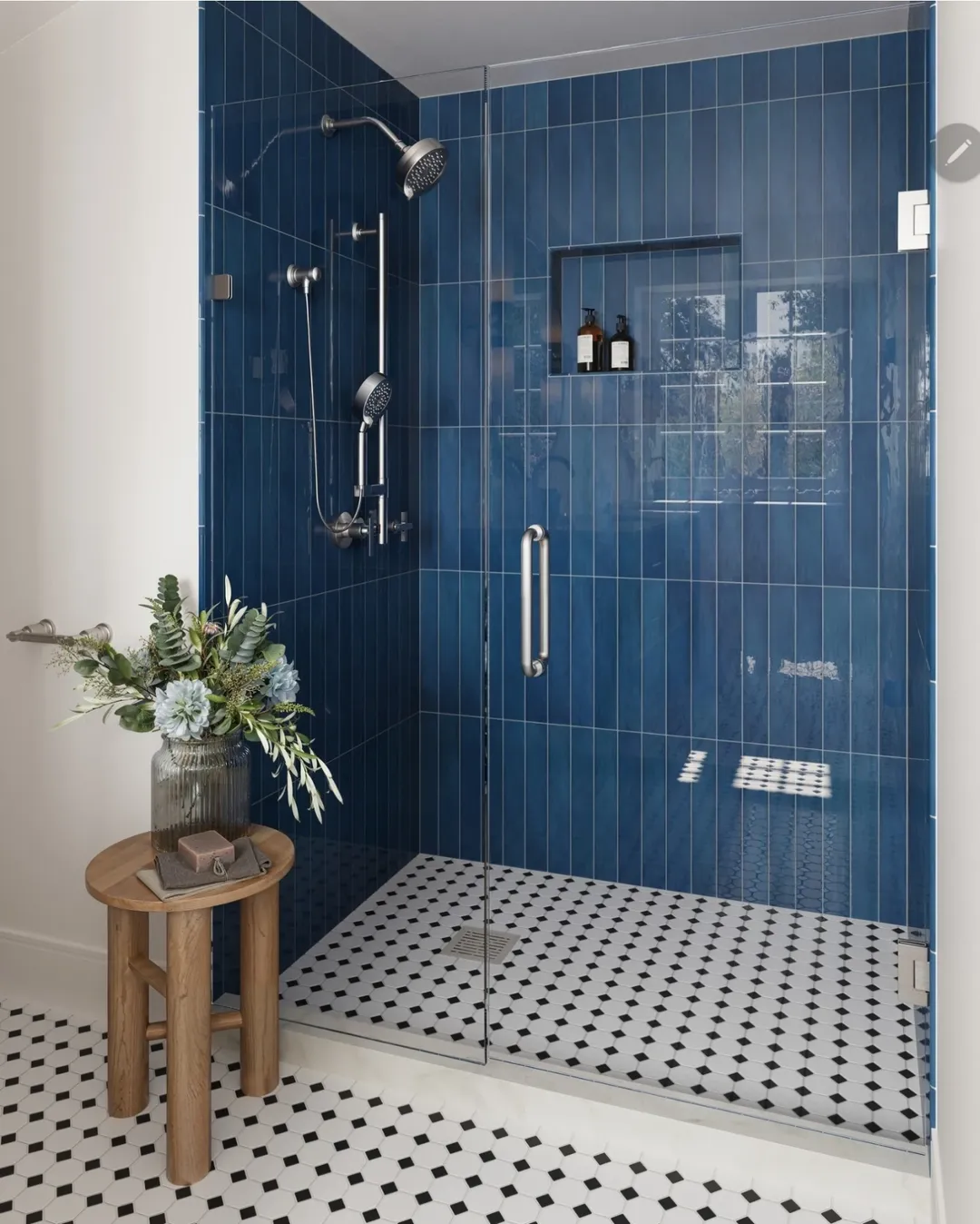 Vertical Blue Tile Creates a Bold Shower Statement