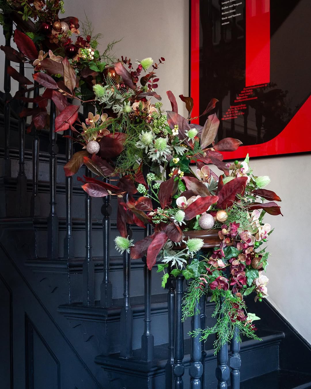Dramatic Garland with Red Leaves and Greenery
